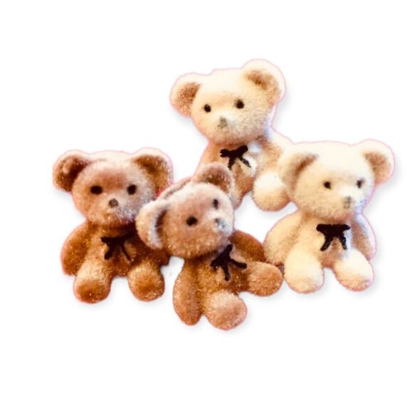 Cute Brown Teddy Bears Black Bow Flocked Fuzzy Post Earrings NEW - Picture 2 of 4